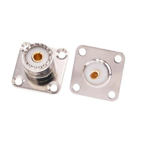 2-Pack UHF Female SO239 4-Hole Panel Mount No-Nonsense Coax Connector Adapter For PL259 Male Plug, nickel plated, 50 Ohm