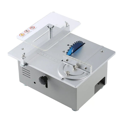 Ultra Compact Mini Electric Table Saw With Slick Angle Guide And Quick Lift Blade For Clean Wood Cuts Portable Workbench Tool DC Powered, top view showing precision features.