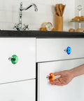 Twenty Two Pack Colorful Crystal Drawer Knobs 30mm Glass Dresser Knobs Cabinet Diamond Shape Pulls For Wardrobe Kitchen Bathroom Cupboard In 11 Colors on white cabinet
