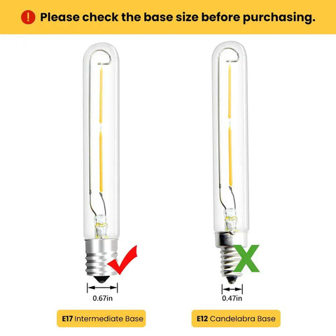 Comparison of E17 intermediate and E12 candelabra base sizes for 2W LED T6.5 E17 Exit Sign Clear Bulb Daylight 6000K