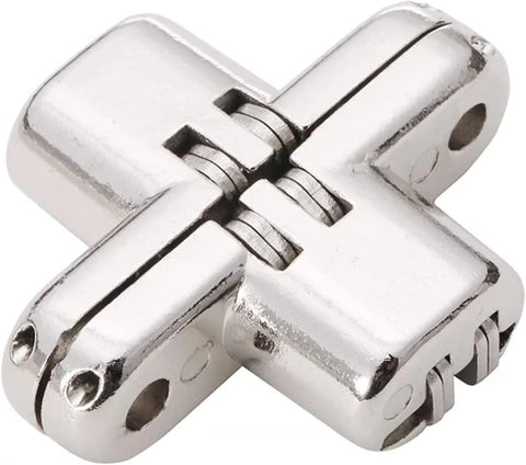 Invisible 180 Degree Alloy Hinge For Doors And Cabinets Concealed Folding Door Cross Hinge Hidden Gate And Furniture Hardware Durable 10kg Load Capacity Ideal For Hotels Clubs And Home DIY Projects, close-up view of metal hinge in silver finish
