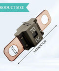 Top Shelf Midi Fuses 3 Pack 70 Amp Auto Electrical Safety Block dimensions with 70A rating, bolt-on design, and metal connections.