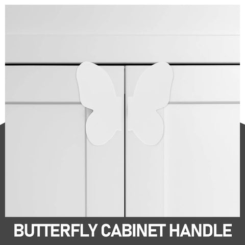 Butterfly Cabinet Handles And Drawer Knob Set In Vintage White Finish Easy Grip Metal Pulls For Dresser And Kitchen Cabinets