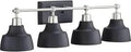 Bramlett Collection Four Light Coastal Bath Vanity Light In Brushed Nickel, Vintage Industrial Style, black shades, side view