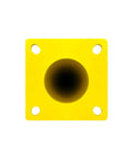 Top view of heavy duty steel bollard base with yellow finish, part of Heavy Duty Steel Bollards 42 Inches Tall With Yellow Black Reflective Tape And Concrete Fillable Core For Bulletproof Garage Boundary Shield And No Sweat Outdoor Install Kit.