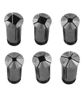 Six-piece 5C Square Collet Set showing sizes 1/4 to 3/4 inch, pro grade durable collets for lathe machining and turning with individual packaging.