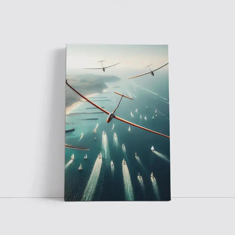 Soaring Gliders Over The Magic Ocean Wall Art Canvas Print Or Poster For Home Decor Ocean Scene With Yachts And Dreamy Sky Vibe Ready To Hang Framed Option 40x30 Inches
