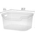 Solid As A Rock Clear Storage Bins Three Pack Tough As Nails Transparent Plastic Crates measuring 14 By 11 By 7 Inches