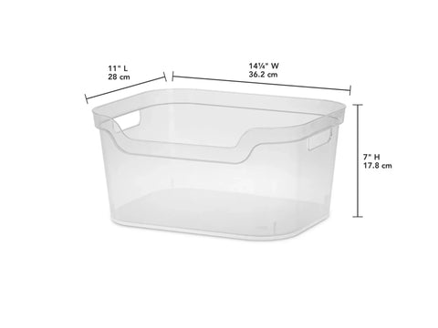 Solid As A Rock Clear Storage Bins Three Pack Tough As Nails Transparent Plastic Crates measuring 14 By 11 By 7 Inches