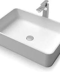 Rectangular Vessel Sink For Modern Bathrooms 23.6 By 15.8 By 5.5 Inches White Stone Resin above counter vanity sink with pop up drain