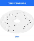Hardcore Six Point Five Inch Clear Router Base Plate featuring letter marked mounting holes viewed from above, 6-1/2 inch polymer design.