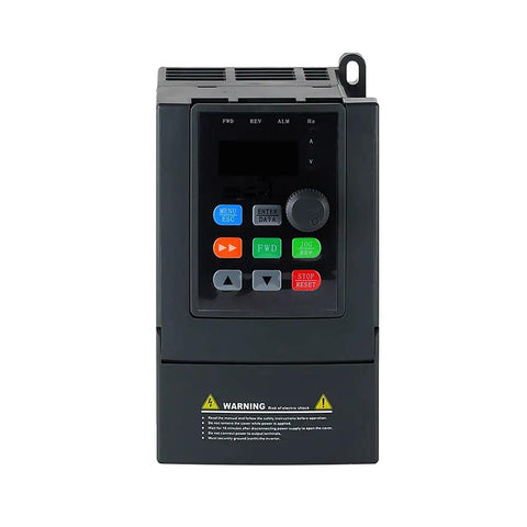 Front view of 1 HP 220V VFD Single Phase To Three Phase Drive For 3 Phase Motors, showing control panel with buttons and display.
