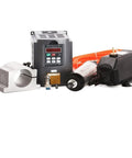 Plug And Play Badass 1500W Water Cooled Spindle Motor For Cnc Router Machine Paired With Smart Vfd Inverter Full Cooling Pump Rig and accessories on white background.