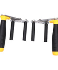 No Sweat Drywall And Gypsum Board Lifter Set Adjustable Angle Handles, lightweight tool carrier with black and yellow grips.