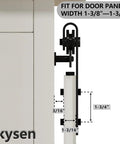 Side view of Super Mini Cabinet Sliding Barn Door Hardware Kit for Wardrobe and TV Stand, showing black roller and door measurements.