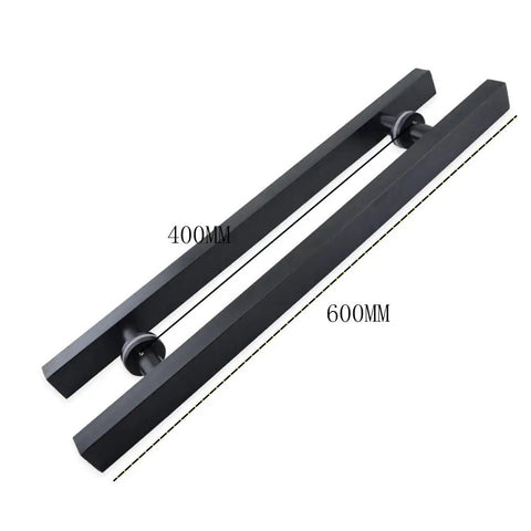 Heavy Duty 24 Inch Matte Black Stainless Steel Door Handle For Two Sided Glass Doors Square Rectangle T Bar Pull Push Handle Modern Commercial Interior Exterior Entrance Gate Grip, 600mm 400mm