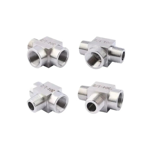 High Pressure Stainless Steel Pipe Tee Fitting Three Way BSPT NPT Male Female Splitter For One Eighth To One Inch Lines 304 Material