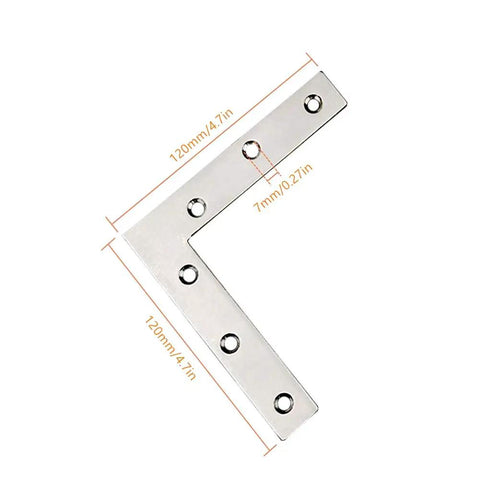 Flat L Shaped Corner Bracket Set, 2 Pcs 120 X 120 mm Stainless Steel Right Angle Repair Plate For Wood Shelves Cabinets Tables And Chairs, Heavy Duty Furniture Fastener Joint Connector For DIY Projects