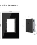 Technical diagram of Tempered Glass Duplex Electrical Outlets 15A 110 to 220 Volts 4 Pack With Grounding Protection and Dirt Proof Panel