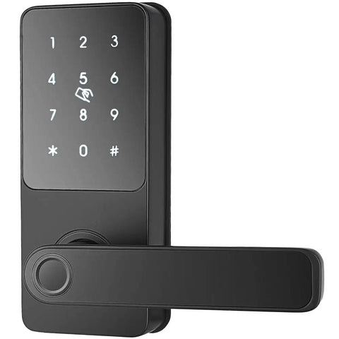 Absolute Game Changer Smart Door Lock Featuring Fingerprint Keypad Bluetooth App Control And Keyless Code Entry side view with keyless entry keypad.