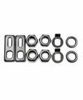 M16 Torque Arms For Electric Wheel Hub Motors, Slotted Axle Nut Hardware Kit, Corrosion Resistant Black Painted Steel, Includes Locking Nuts, Compatible With QS, Yuma, And Sotion Hub Motors. Black steel torque arms, nuts, and lock washers set