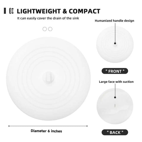 Six Inch Tub Stopper Two Pack Bpa Free Soft Silicone Drain Plug For Bathtub Bathroom Sink Shower Hair Water Blocker Large Universal Fit White, front view design.