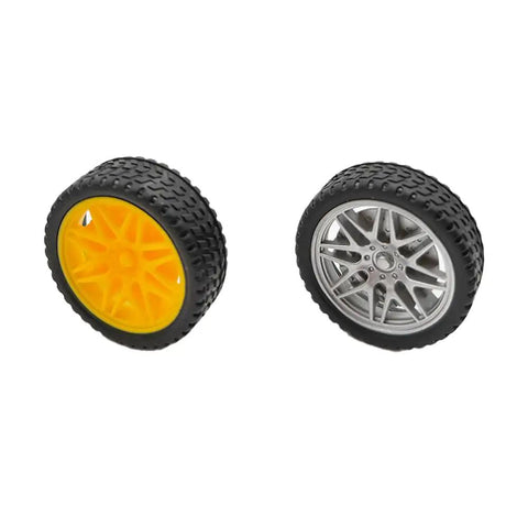 10 Piece Toy Car Wheel Set With Rubber Tires And 5 Piece Metal Shaft Axles For DIY RC Cars Trucks Robots And Helicopters Silver 2mm Shaft 100mm Rods