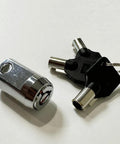 RiKey Security storage cylinder lock with 3 tubular keys on ring; chrome body, 19 mm, front view