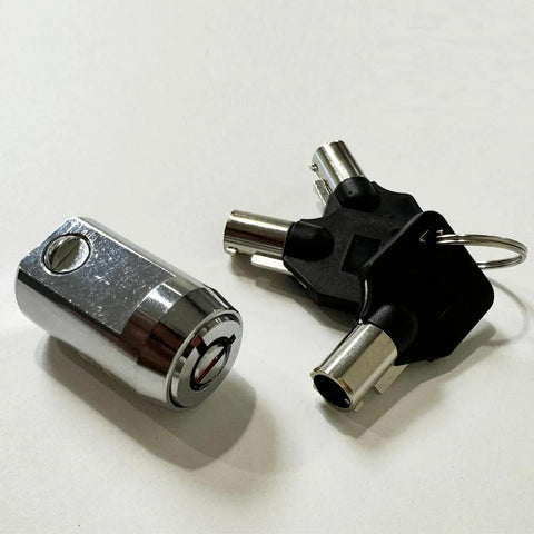 RiKey Security storage cylinder lock with 3 tubular keys on ring; chrome body, 19 mm, front view