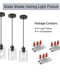 Dimmable Black Farmhouse Glass Cylinder Pendant Light for Kitchen Island Clear Glass Mini Pendant Fixture with 4.75 Inch Shade