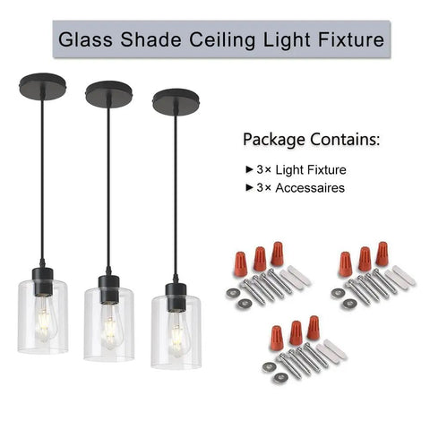 Dimmable Black Farmhouse Glass Cylinder Pendant Light for Kitchen Island Clear Glass Mini Pendant Fixture with 4.75 Inch Shade