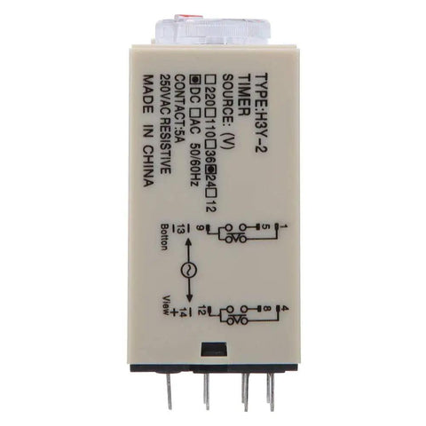 Adjustable Time Relay H3Y with transparent dial and brass terminals for delay wiring in home and industrial use.