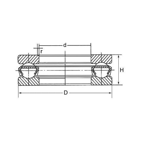 Cross-section diagram of chrome steel thrust ball bearings (10×18×5.5 mm), set of 4