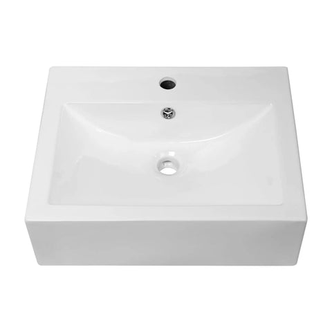 Floating Wall Mount Vessel Sink 21x16 White Porcelain Ceramic Basin With Overflow Rectangular Wall Hung Lavatory Sink