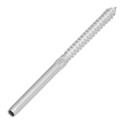 Left Right Hand Swage Lag Screws Kit In T316 Stainless Steel for DIY cable railing, close-up of single screw on white background