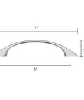 Go-To Brushed Satin Nickel Cabinet Pulls Curved Arched Handles for Kitchen Drawers 3 Inch Hole Centers 4 Inch Length Diagram