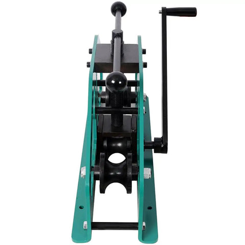 Lmaoss Heavy Duty Tube Roller Bender With 3 Dies For Up To 1-5 Inch Round Steel Copper Aluminum Pipe Flexing Tool showing manual handle and sturdy frame.