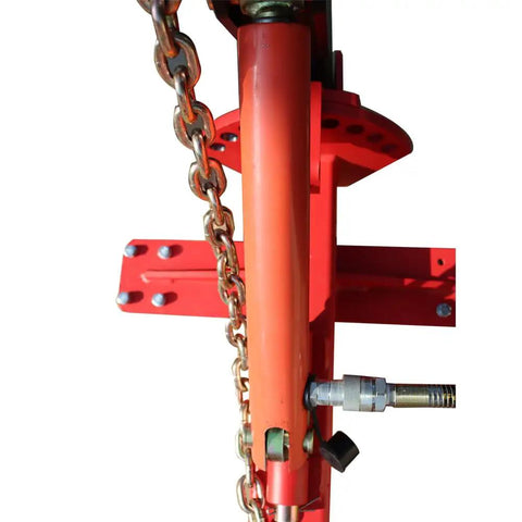 Close-up of red hydraulic component of Beefy Car Frame Repair Tool With Ten Ton Hydraulic Frame Straightener And Auto Body Puller