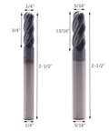Two solid carbide ball nose end mills, AlTiN coated, 1/4" and 5/16" shanks.