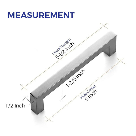 Square 5 Inch Brushed Nickel Cabinet Pulls For Kitchens Durable Stainless Steel Hardware Set Of 60 with measurement details