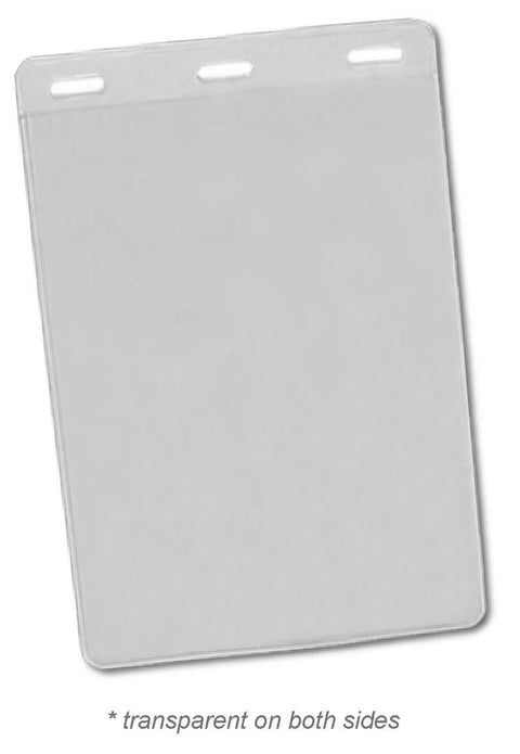 Set Of 100 Clear Vinyl Badge Holders, Vertical 6 By 4 Inches With Three Fastener Slots For Double End Lanyards, See Through ID Badges
