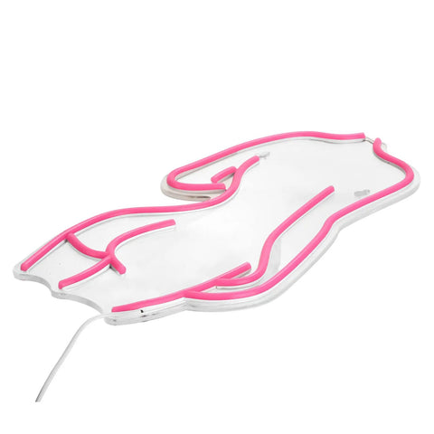 Pink Neon Sign LED Night Light USB Powered Wall Decor for Bedroom Man Cave Vibe Bar Pub Store Club Garage Home Party 17x8.5 Inches Flexible Silicone LED Strip on Clear Acrylic Board shown lying flat with USB cable