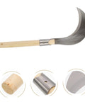 Durable Manganese Steel Weeding Sickle With Long Wooden Handle For Garden Cleanup And Yard Work Manual Weed Removal Tool