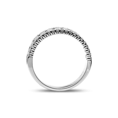 Top Shelf 14K Solid White Gold One Carat Total Weight Three Row Diamonds Wedding Band Ring For Her Dope 52 Stone SI2 Clarity G Color side view