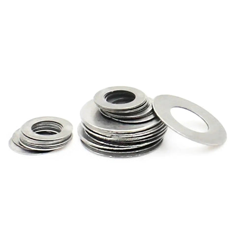 Ultra Thin Stainless Steel Flat Washer Set Kit For Auto And Diy, Pro Grade Precision Gasket Shims M3 To M30, stack of silver washers