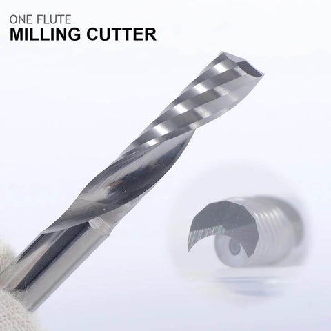 Router bit; 1/8 in shank, single-flute up-cut spiral; 1/16 in diameter, 0.24 in cutting length for acrylic PVC MDF