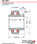 Maple Ace UC207 insert ball bearing, 35mm bore, spherical OD, R3 triple lip seal with set screws and lubrication hole