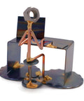 Handmade Metal Software Developer Figurine hand welded recycled metal art desk accessory, seated at desk, USA-made