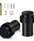 Heavy Duty Cylindrical Black Rubber Door Stops That Grip Tight And Shield Walls From Nasty Scuffs While Saving Floor Space And Looking Pretty Slick For Any Home Or Shop Setup Plus You Score Two Sturdy Bumpers, featuring black rubber material and included hardware.