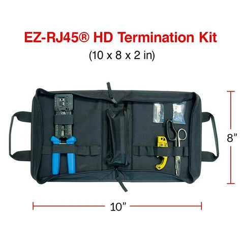 EZ RJ45 HD Basic Termination Kit With Crimp Tool And Cat5e Connectors In A Nylon Zip Case For Pros And DIYers, Fastest And Easiest Cable Termination, Includes Jacket Stripper, Worksite Ready